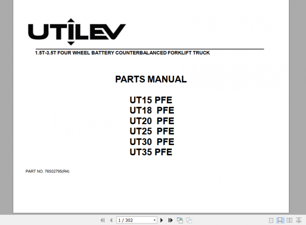 Yale Utilev Internal Combustion Counterbalanced Trucks A379 UT15 25PFE Parts Catalog 1