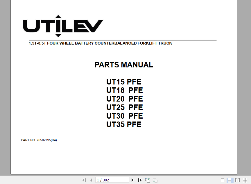 Yale Utilev Internal Combustion Counterbalanced Trucks A379 UT15 25PFE Parts Catalog 1