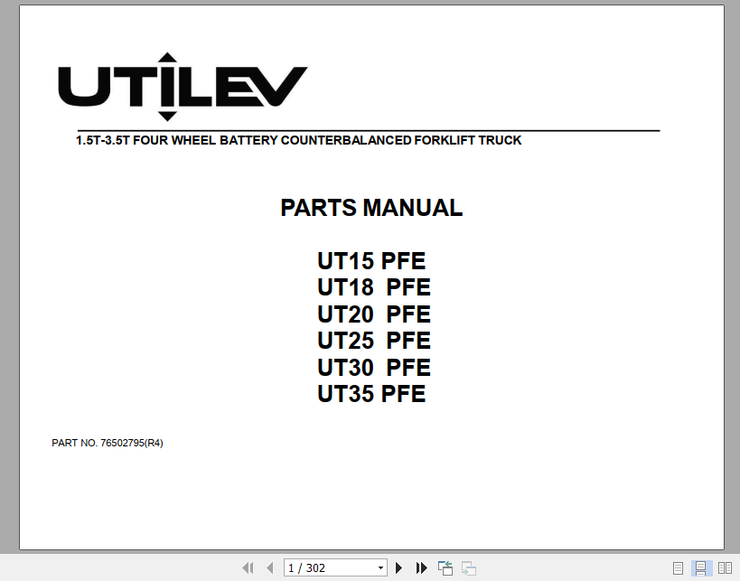 Yale Utilev Internal Combustion Counterbalanced Trucks A392 UT30 35PFE Parts Catalog 1