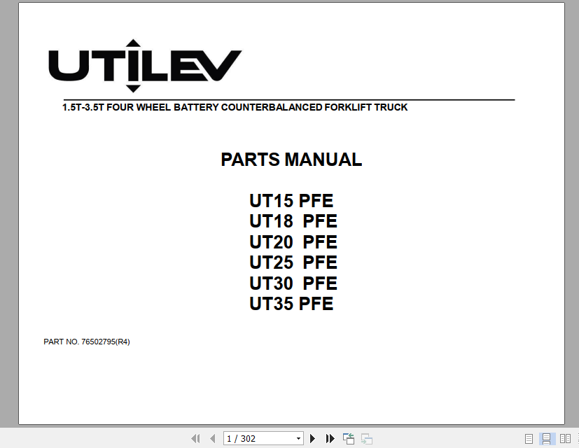 Yale Utilev Internal Combustion Counterbalanced Trucks A396 UT30 35PFE Parts Catalog 1