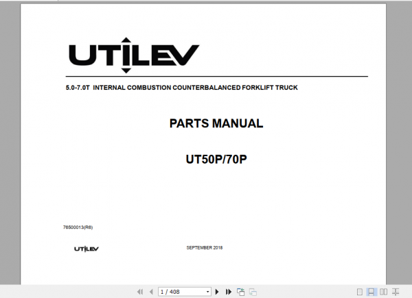 Yale Utilev Internal Combustion Counterbalanced Trucks A413 UT50 70P Parts Catalog 1