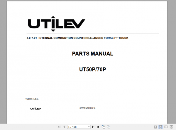 Yale Utilev Internal Combustion Counterbalanced Trucks A417 UT50 70P Parts Catalog 1