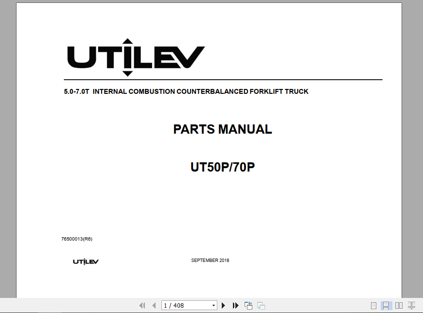 Yale Utilev Internal Combustion Counterbalanced Trucks A417 UT50 70P Parts Catalog 1