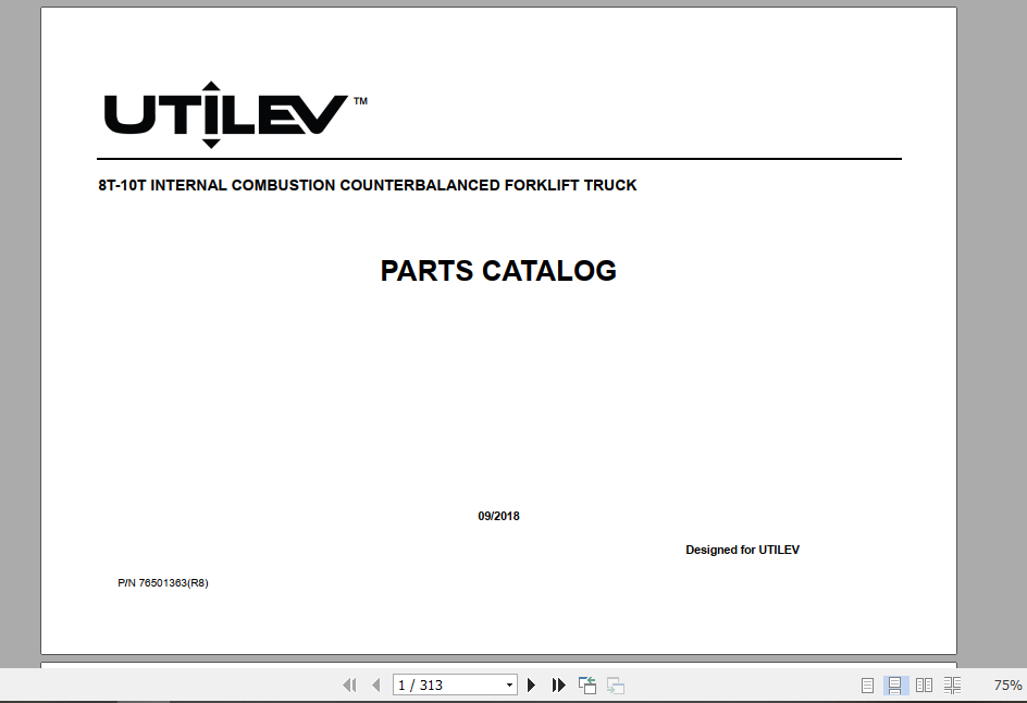 Yale Utilev Internal Combustion Counterbalanced Trucks A973 UT80 100P Parts Catalog 1