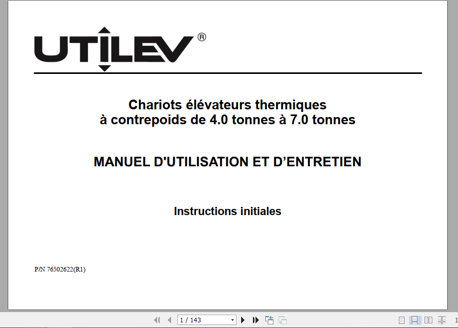 Yale Utilev Petrol Forklifts Counterweight UT40 70P Service Manual French 1