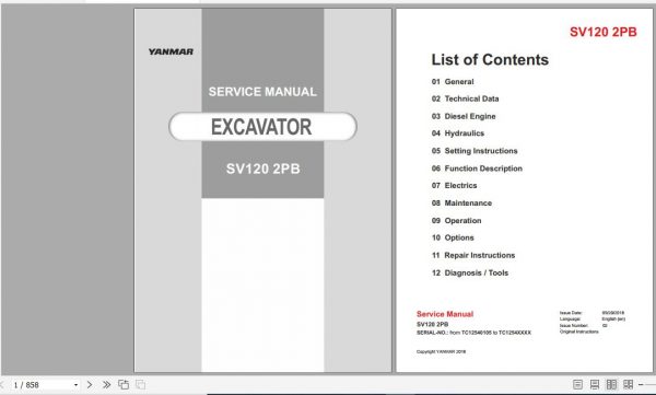 Yanmar Crawler Excavators SV120 2PB Service Manuals EN PDF 1
