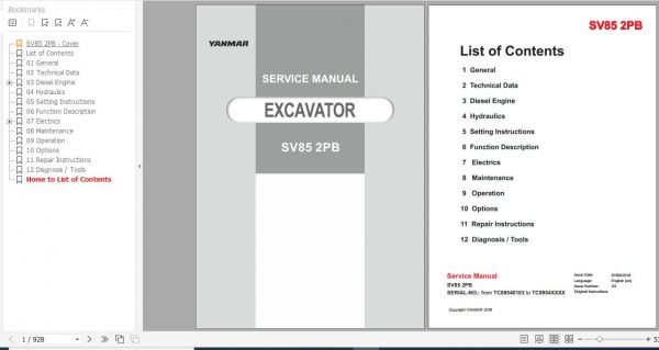 Yanmar Crawler Excavators SV85 2PB Service Manuals EN PDF 1