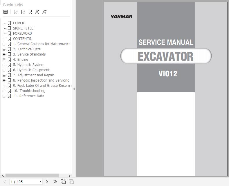 Yanmar Crawler Excavators VIO12 Service Manuals EN PDF 1