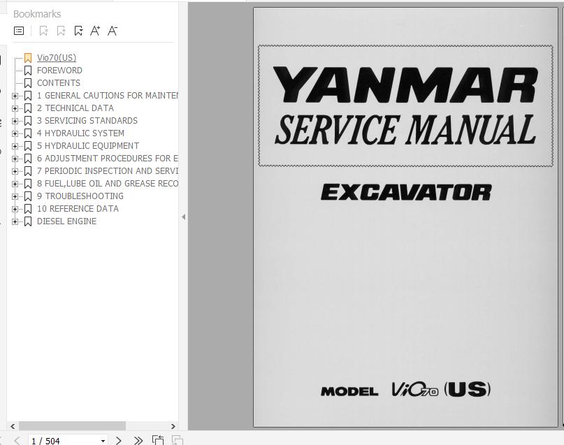 Yanmar Crawler Excavators VIO70 Service Manuals EN PDF 1