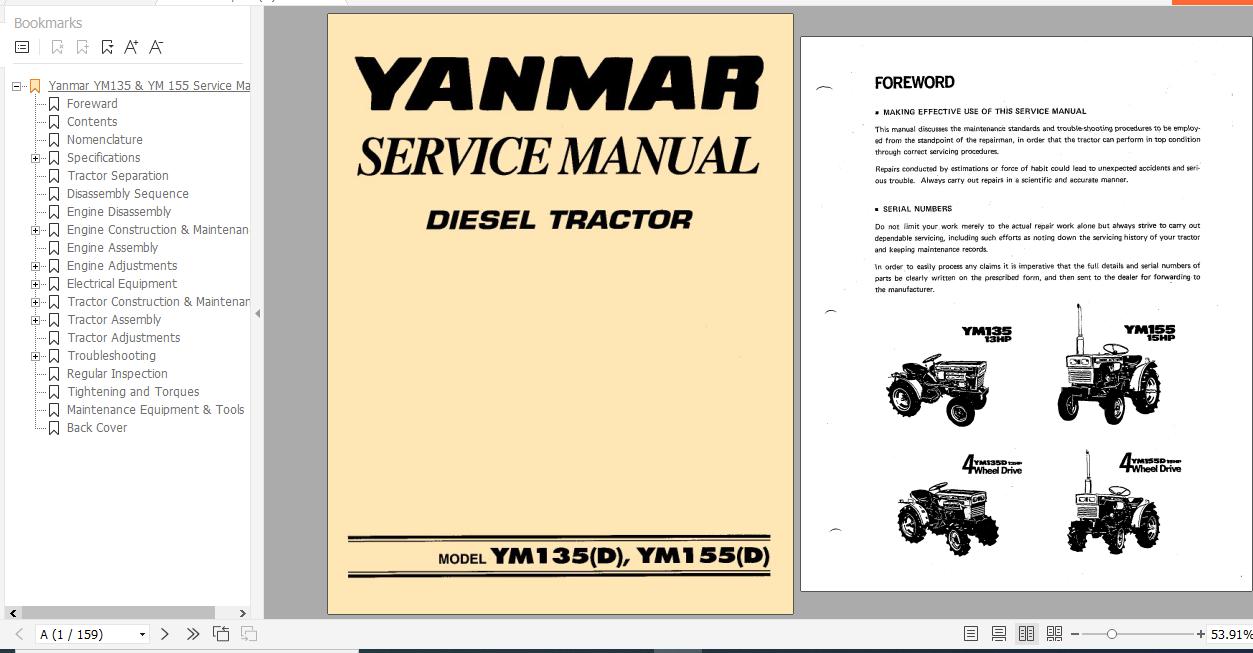 Yanmar Diesel Tractor YM135D YM155D Service Manual 1