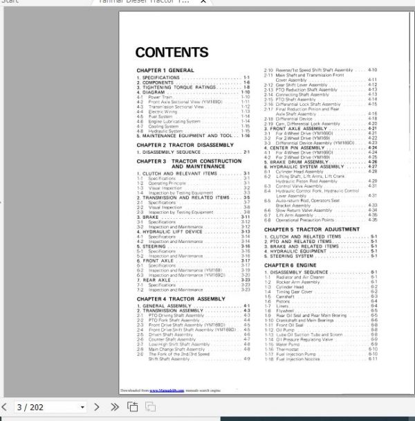 Yanmar Diesel Tractor YM169 YM169D Service Manual 2