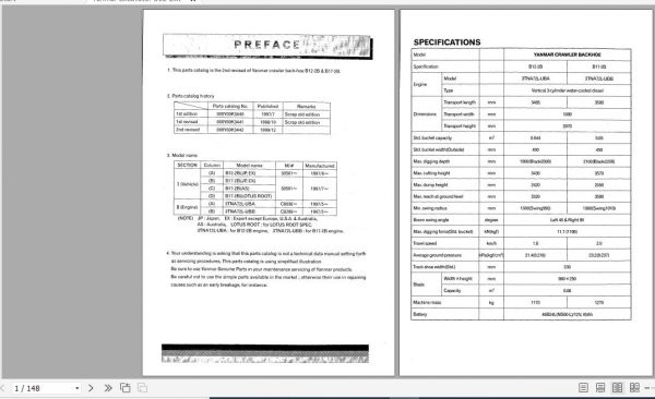 Yanmar Mini Excavator B12 2B B17 2B Electrical Wiring Diagrams Parts Catalog 1