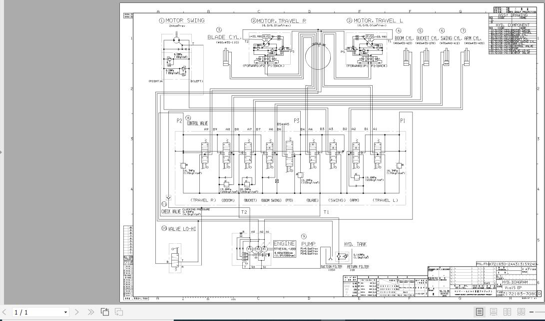 Yanmar Mini Excavator VIO15 Hydraulic Diagrams Z172183 7080D