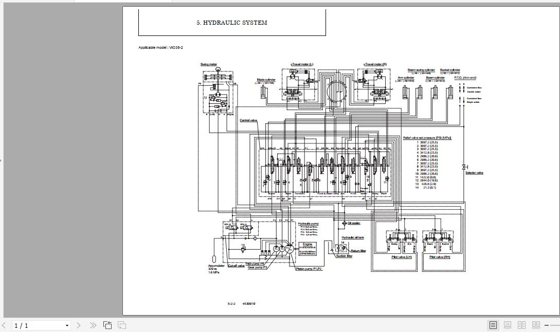 Yanmar Mini Excavator ViO352 Hydraulic Diagrams 4630010