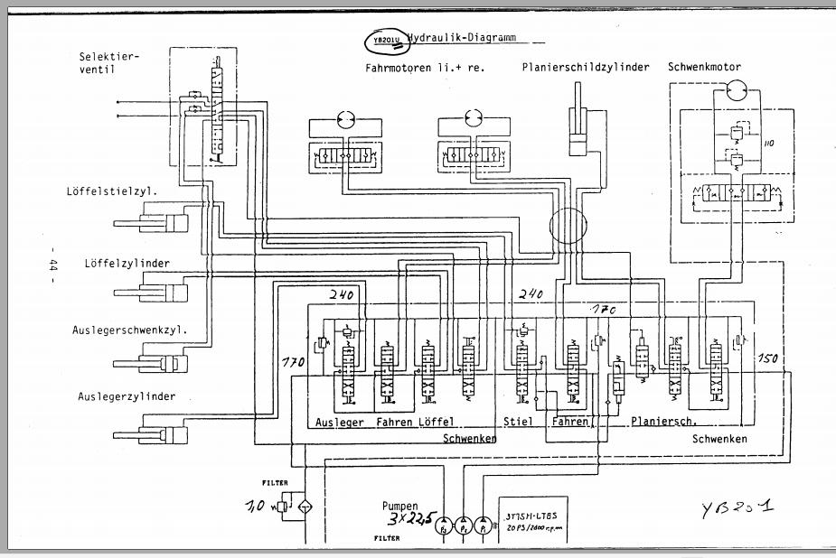 Yanmar Mini Excavator YB201U Hydraulic Diagrams DE