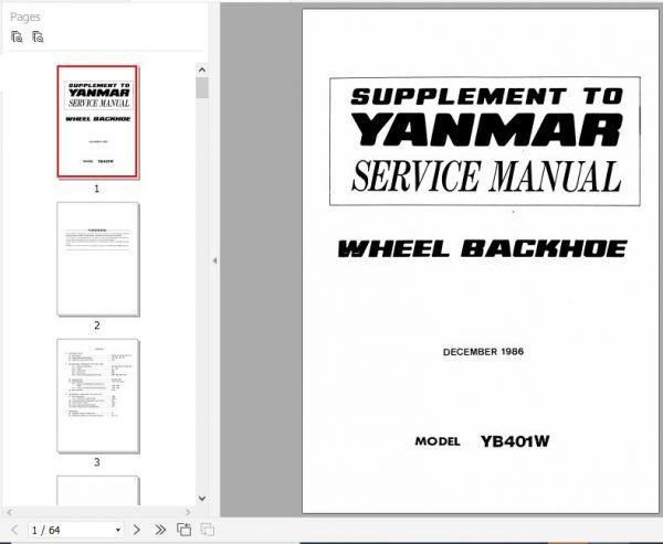 Yanmar Wheeled Backhoe YB401W Service Manuals EN PDF 1