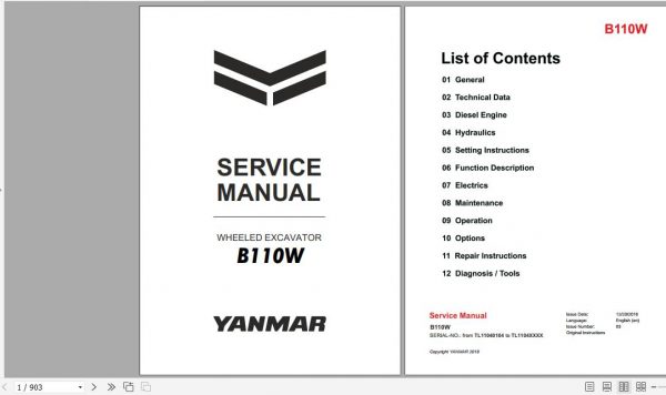 Yanmar Wheeled Excavators B110 W Service Manuals EN PDF 1