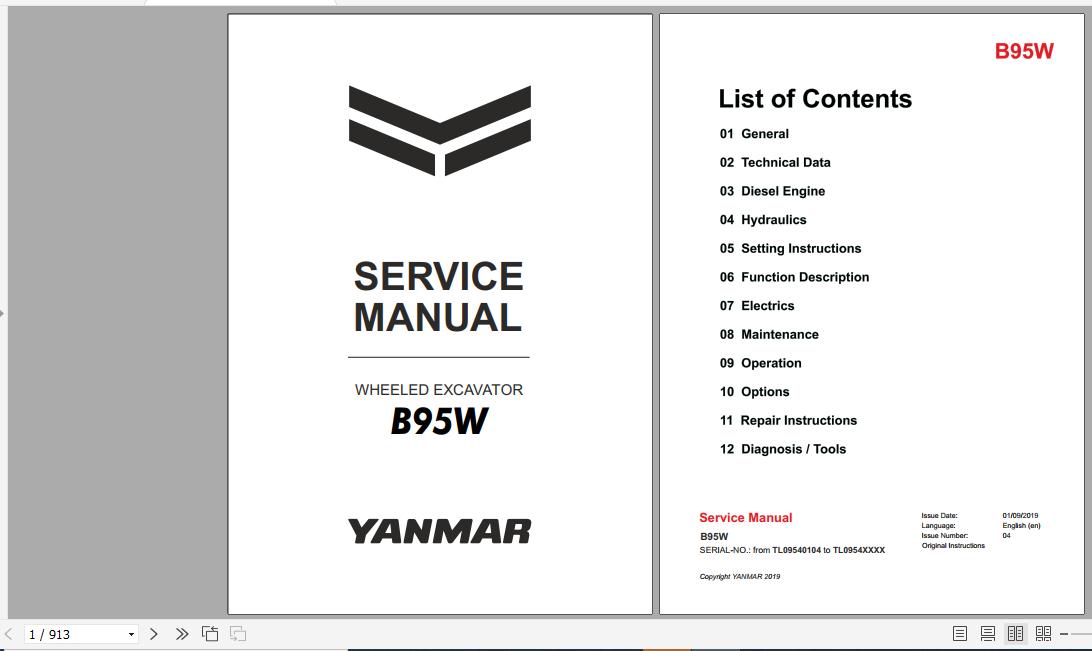 Yanmar Wheeled Excavators B95 W Service Manuals EN PDF 1