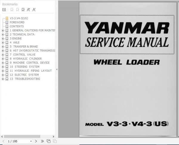 Yanmar Wheeled Loader V3 3 V4 3 Service Manuals EN PDF 1