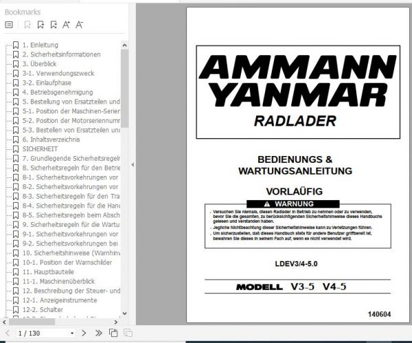 Yanmar Wheeled Loader V3 5 V4 5 Operating Maintenance Manual DE PDF 1 1