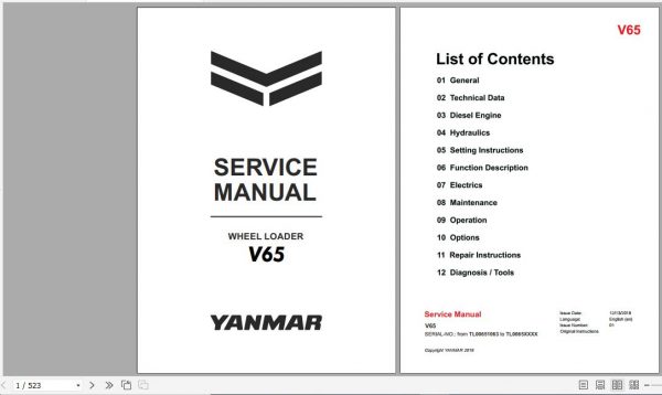 Yanmar Wheeled Loader V65 Service Manuals EN PDF 1