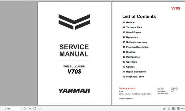 Yanmar Wheeled Loader V70S Service Manuals EN PDF 1