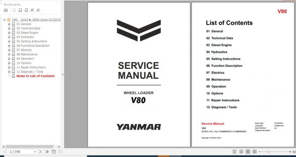 Yanmar Wheeled Loader V80 Service Manuals EN PDF 1