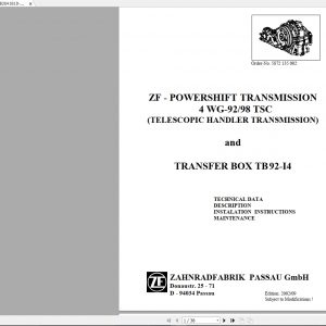 ZF Transmission Powershift Trans 4 WG 92 98 TSC Transmission Mechanics Axle Service Training 1
