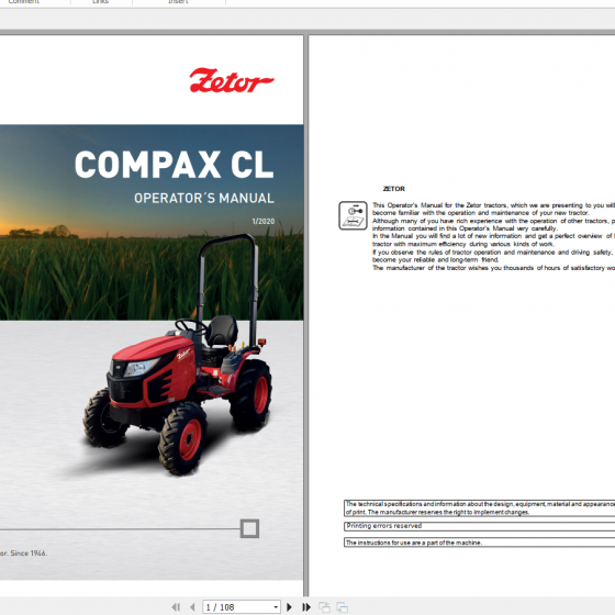 Zetor Tractor Compax CL 35 40 Operator's Manual