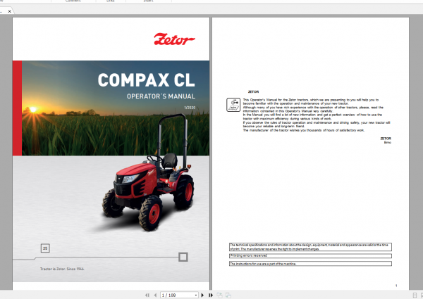 Zetor Tractor Compax CL 25 Operators Manual 1