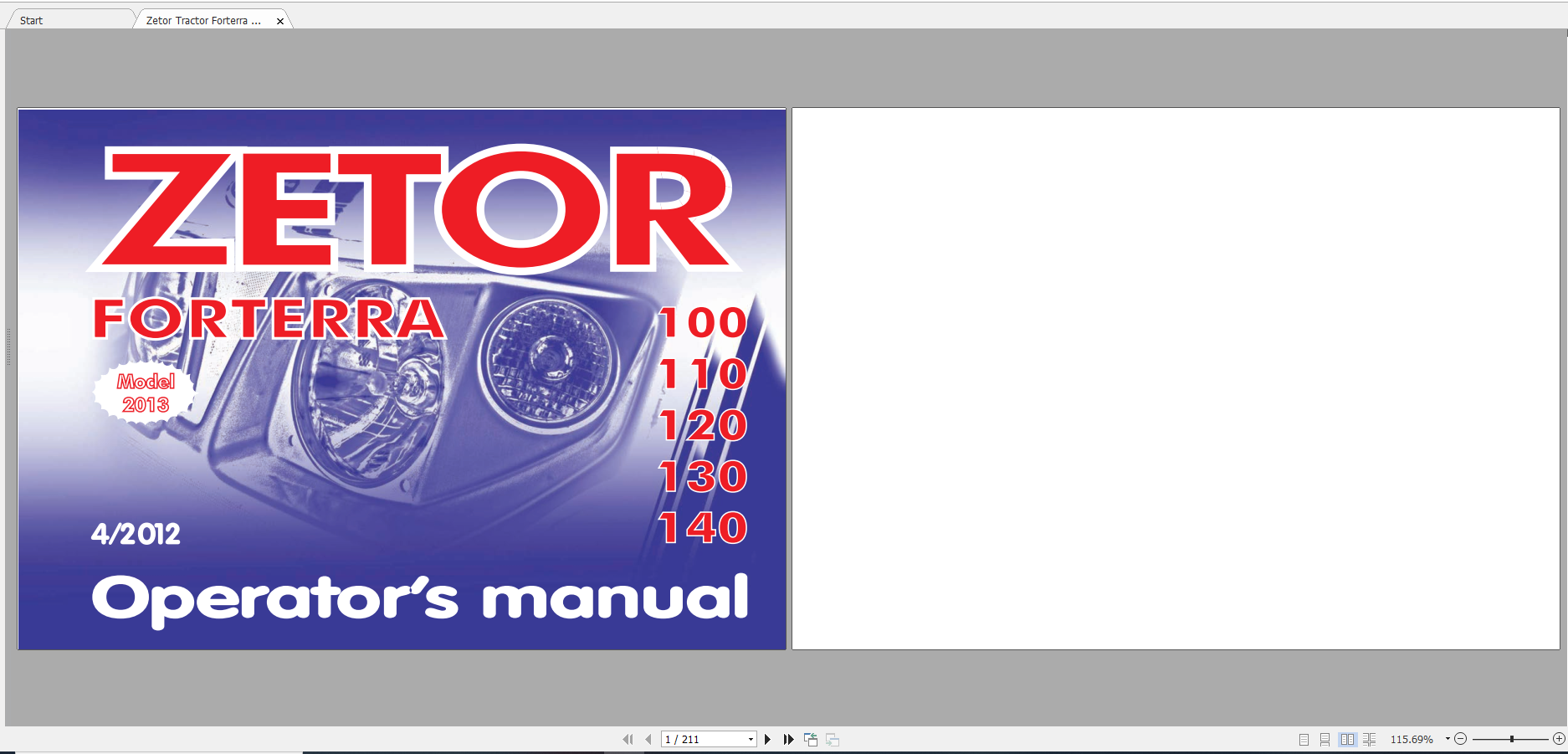Zetor Tractor Forterra 100 110 120 130 140 Operators Manual 1