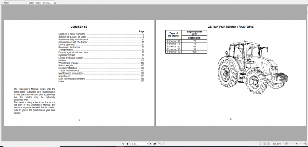 Zetor Tractor Forterra 100 110 120 130 140 Operators Manual 2