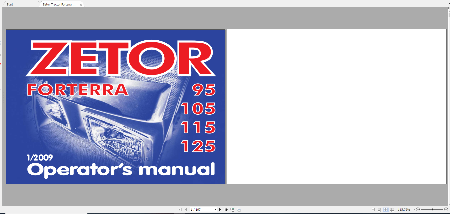 Zetor Tractor Forterra 95 105 115 125 Operators Manual 1