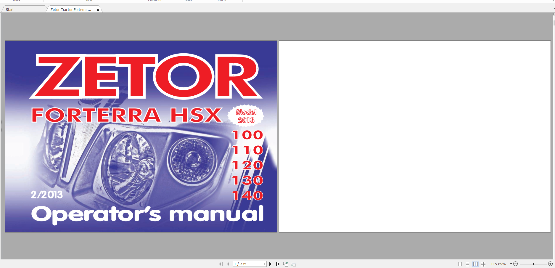 Zetor Tractor Forterra HSX 100 110 120 130 140 2013 Operators Manual 1