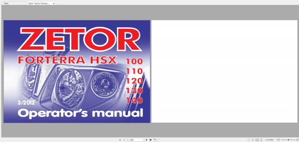 Zetor Tractor Forterra HSX 100 110 120 130 140 2013 Operators Manual
