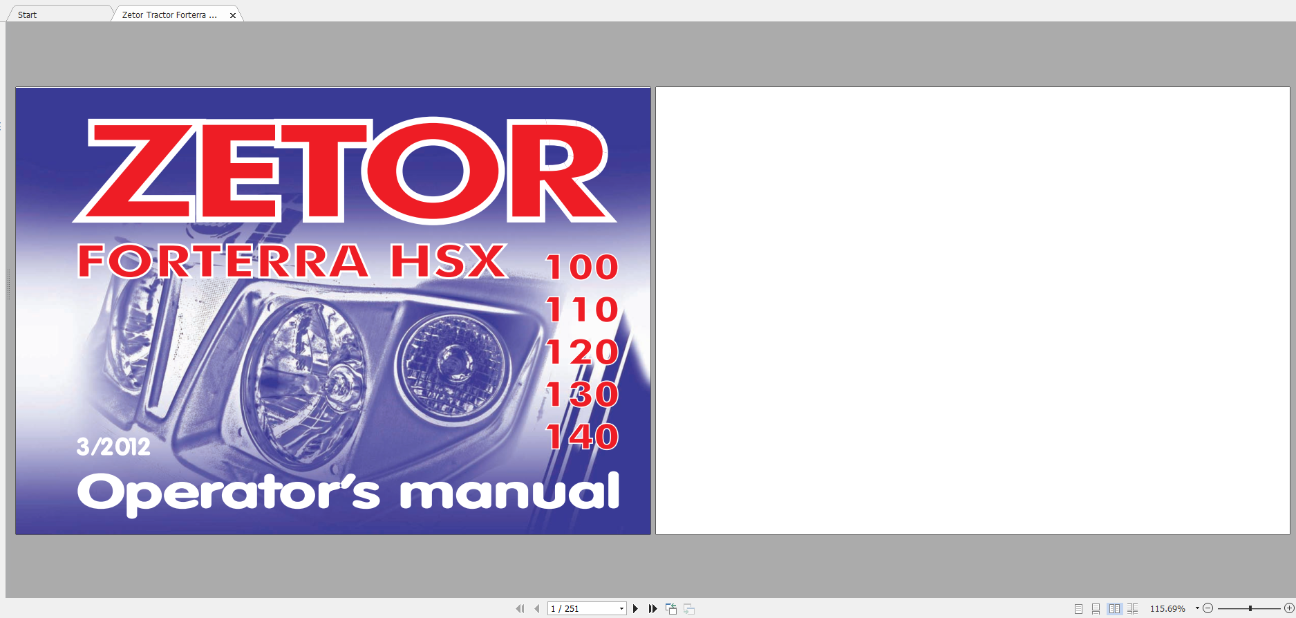 Zetor Tractor Forterra HSX 100 110 120 130 140 2013 Operators Manual