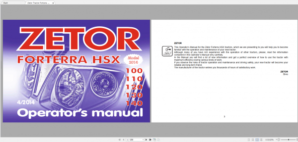 Zetor Tractor Forterra HSX 100 110 120 130 140 2014 Operators Manual 2
