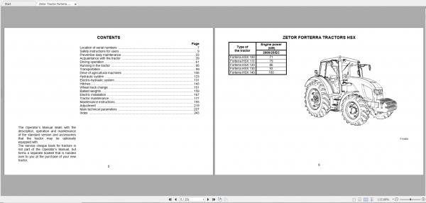 Zetor Tractor Forterra HSX 100 110 120 130 140 2014 Operators Manual