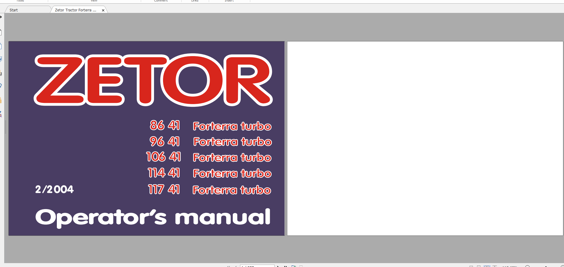 Zetor Tractor Forterra Turbo 86 41 96 41 106 41 114 41 117 41 Operators Manual 1