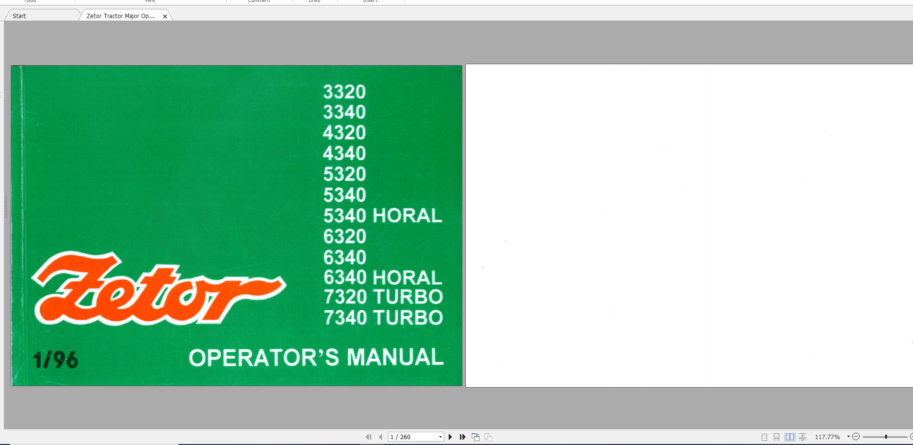 Zetor Tractor Major 3320 7340 1996 Operators Manual