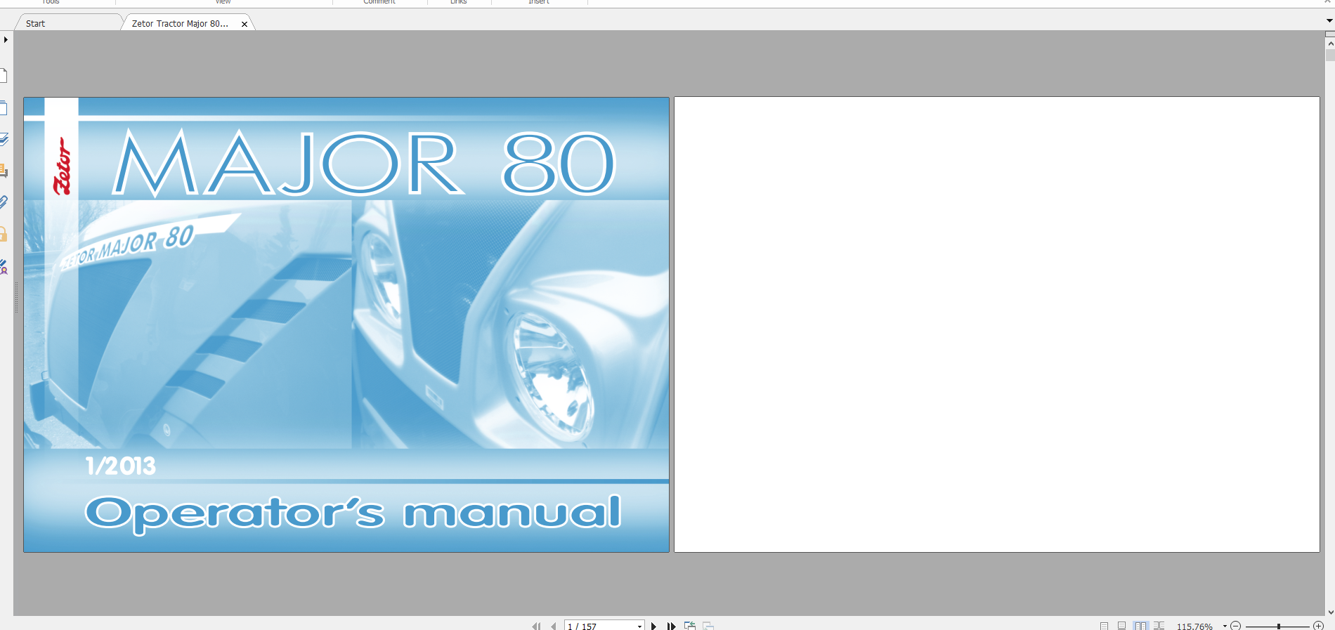 Zetor Tractor Major 80 2013 Operators Manual