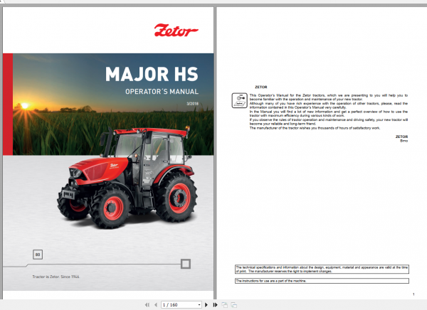 Zetor Tractor Major CL 80 2018 Operators Manual 1