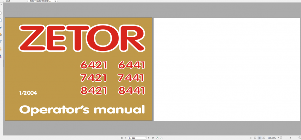 Zetor Tractor Proxima 6421 8441 Tier III 2004 Operators Manual