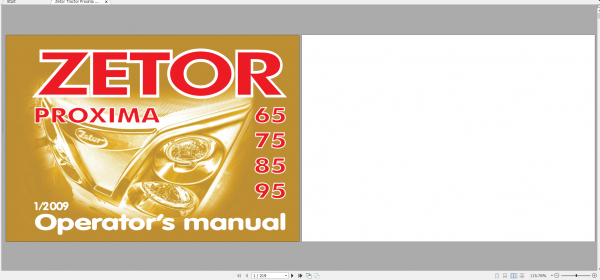 Zetor Tractor Proxima 65 75 85 95 2009 Operators Manual