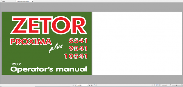 Zetor Tractor Proxima PLUS Z 8541 9541 10541 Tier II 2006 Operators Manual