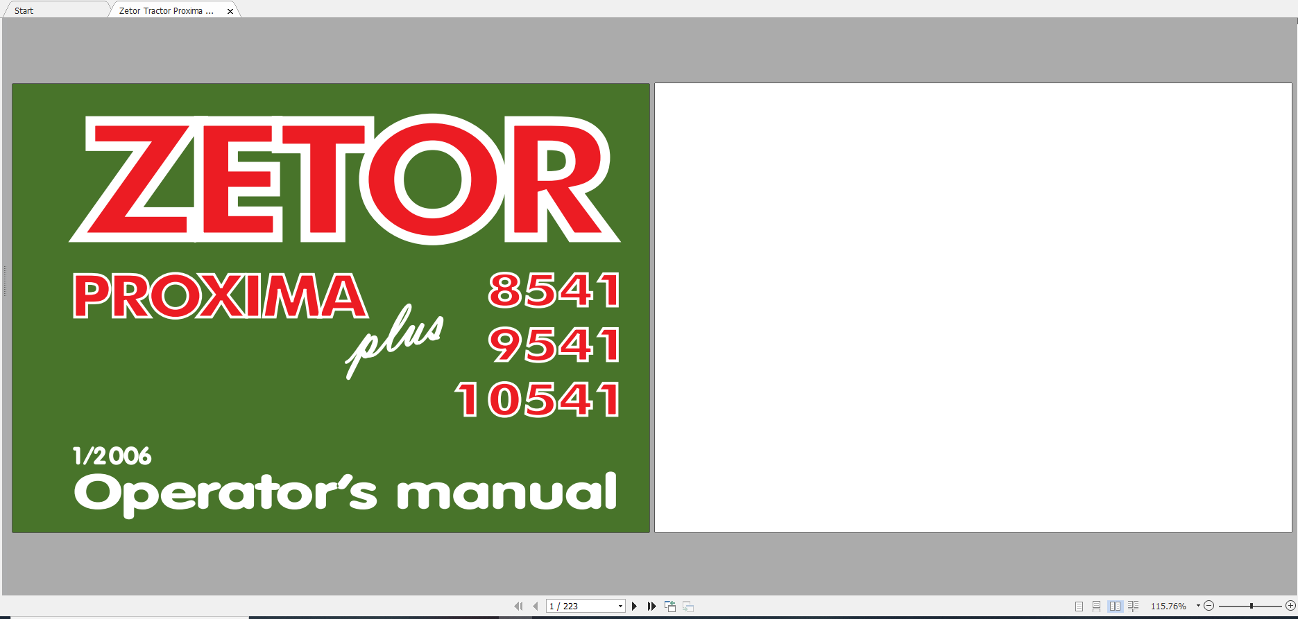 Zetor Tractor Proxima PLUS Z 8541 9541 10541 Tier II 2006 Operators Manual