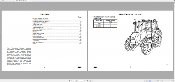 Zetor Tractor Proxima PLUS Z 8541 9541 10541 Tier II 2007 Operators Manual