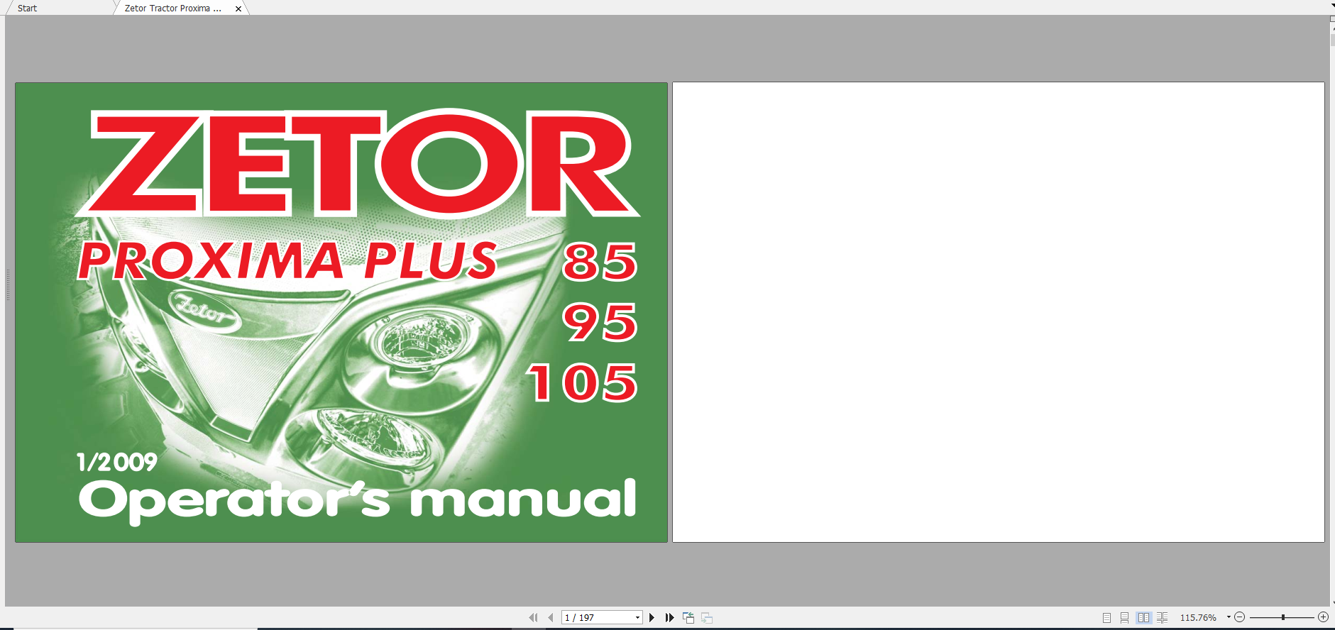 Zetor Tractor Proxima Plus 85 95 105 2009 Operators Manual