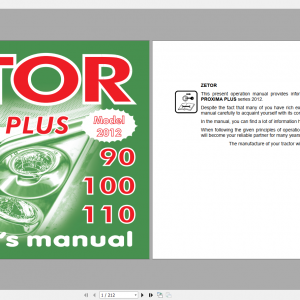 Zetor Tractor Proxima Plus 90 100 110 2012 3B Operators Manual