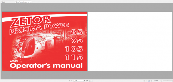 Zetor Tractor Proxima Power 85 95 105 115 2009 Operators Manual